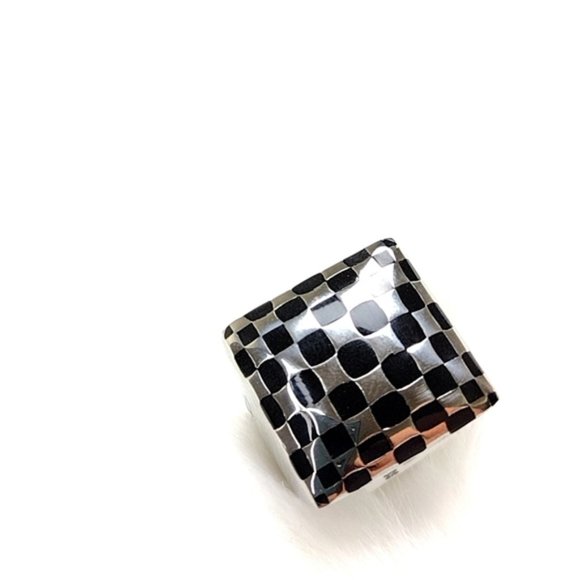 Unisex Checkered Stainless Steel Ring Hypoallergenic Statement Ring - Picture 6 of 12